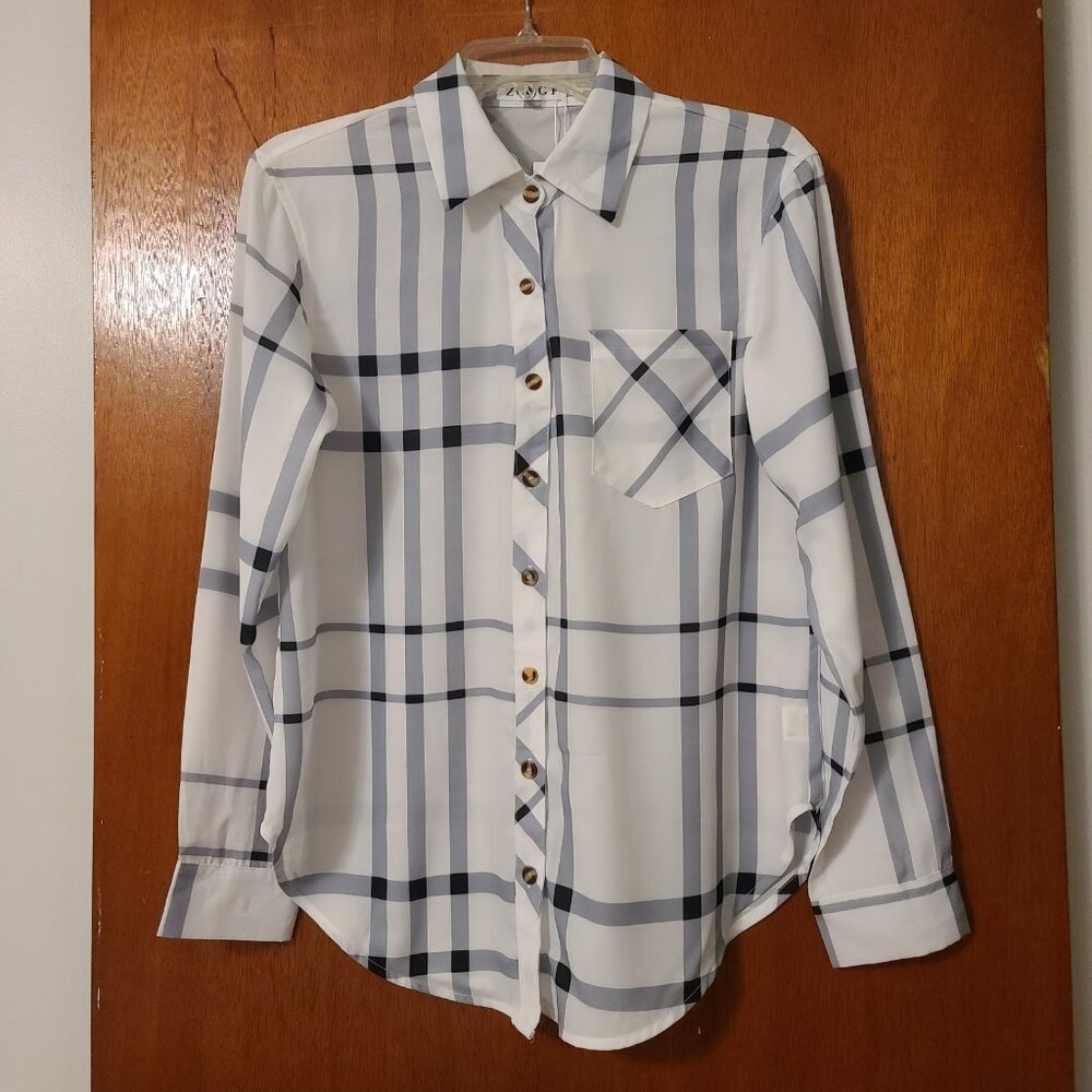 NWT ZC & GF White With Black Lines Blouse Size Small